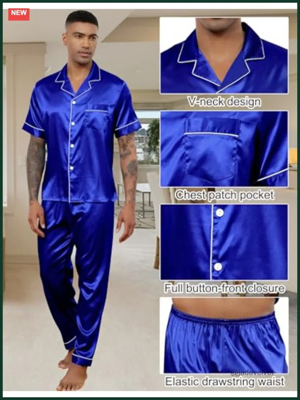 Mens Silk Satin Pajama Set Short Sleeve Button Down Pjs Loungewear 2 Piece